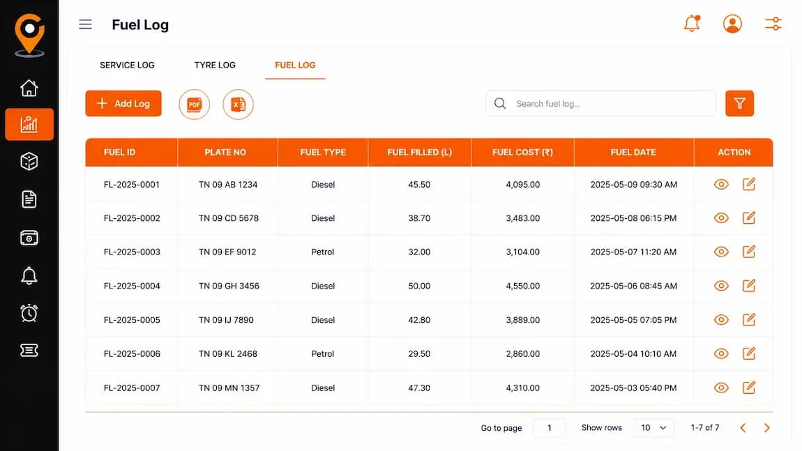 Fleet management software with fuel log tracking to reduce fleet fuel cost and monitor fuel consumption.
