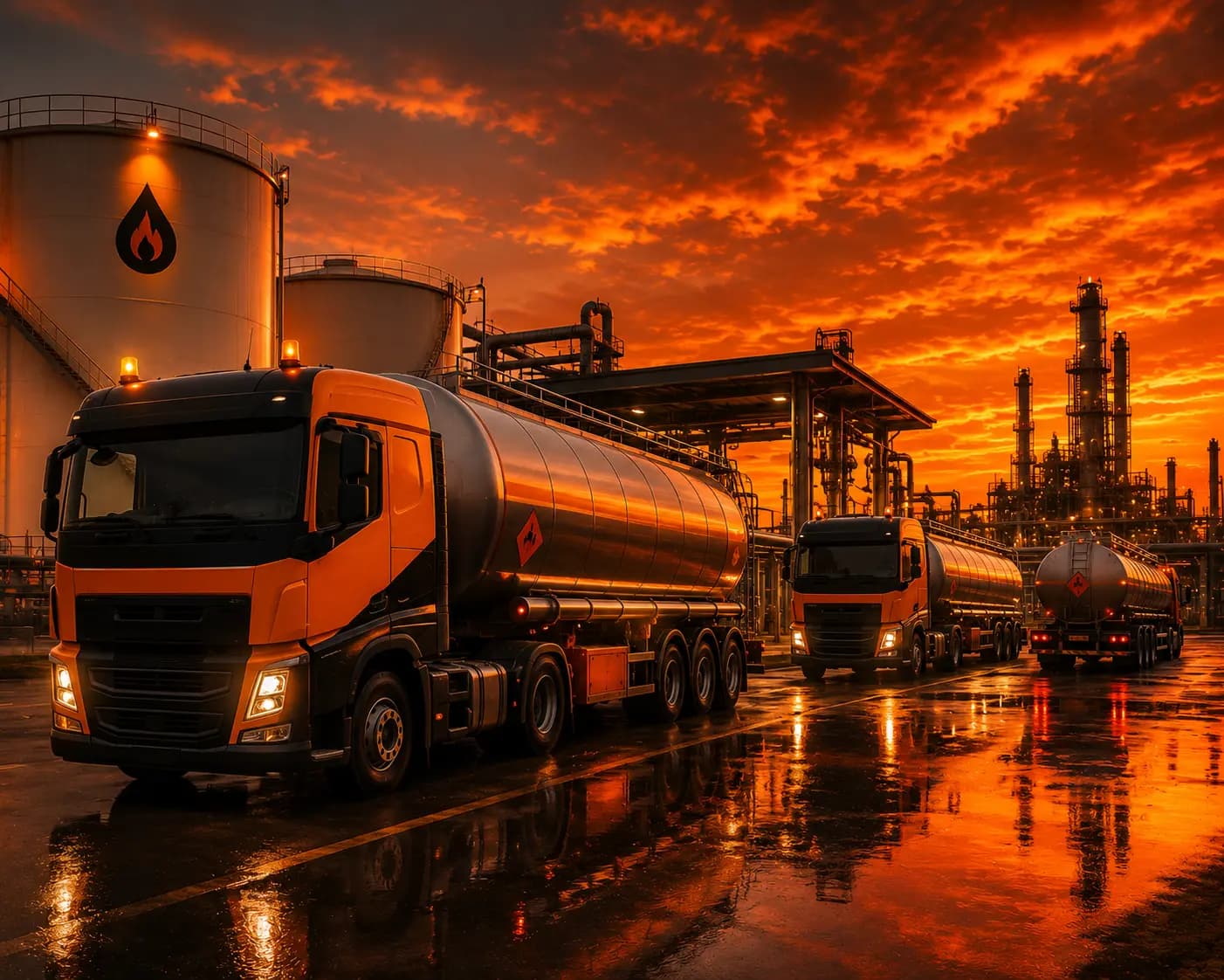 Advanced fleet monitoring platform for oil, gas, and fuel transport fleets with GPS tracking for commercial vehicles, fuel monitoring, and route management. - Dark Theme