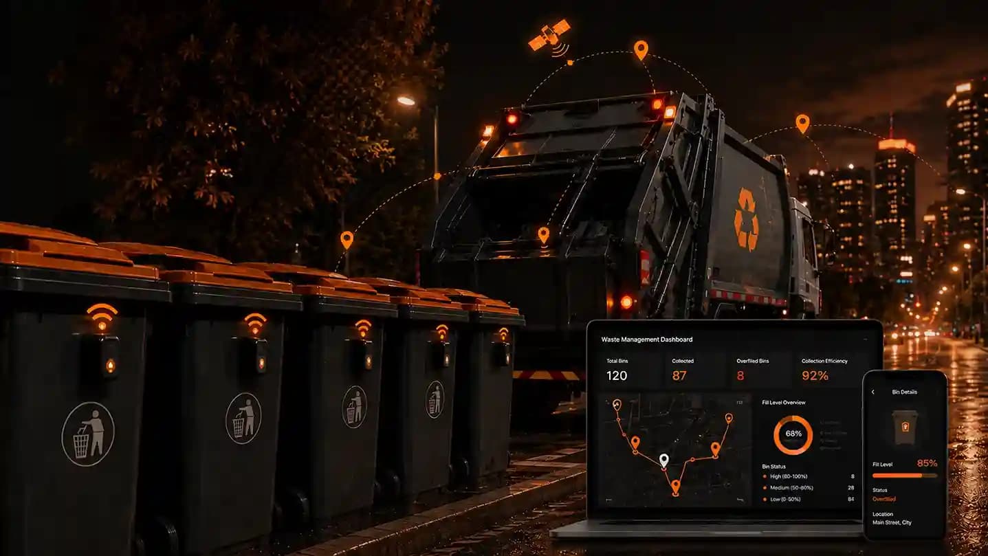 Waste collection worker checking collection status on a tablet
