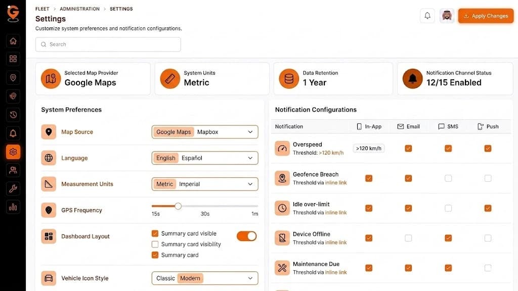 GPS tracking system for vehicles with customizable settings, alerts, notifications, and user preferences.