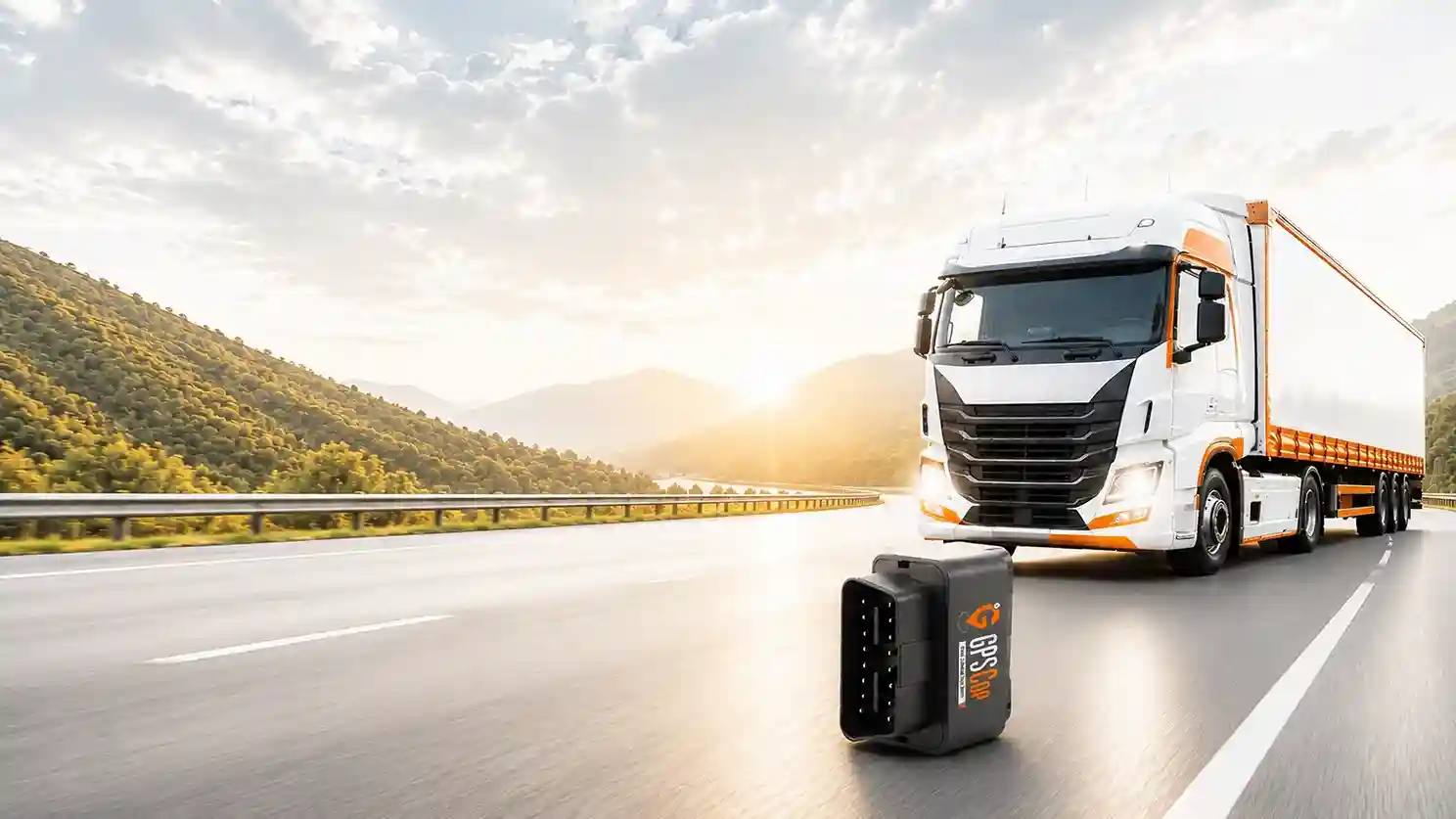 GPSCop CAN Bus OBD tracking device with a commercial truck on the highway