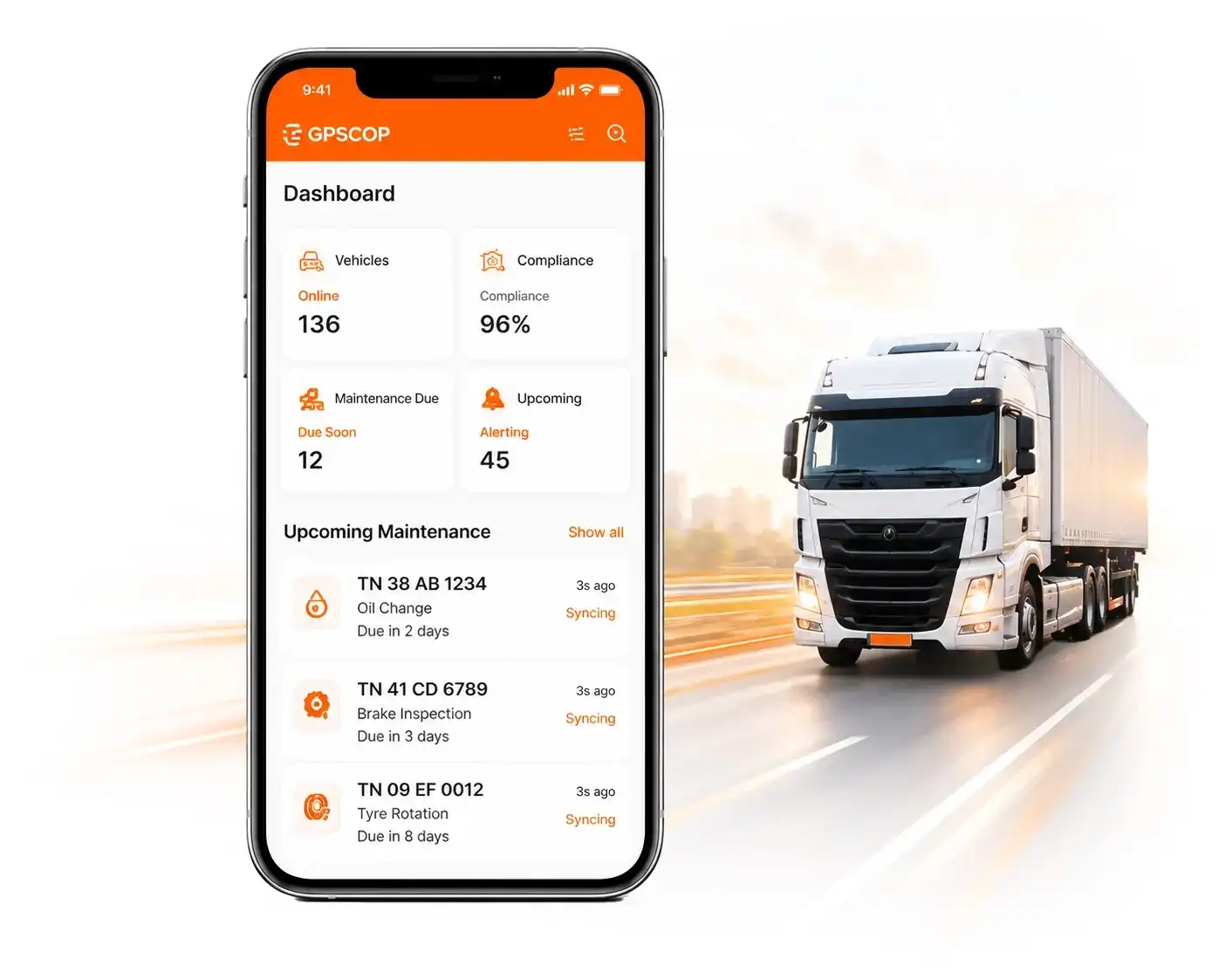 GPSCop fleet management mobile application for maintenance, inspections and reports - Light Theme