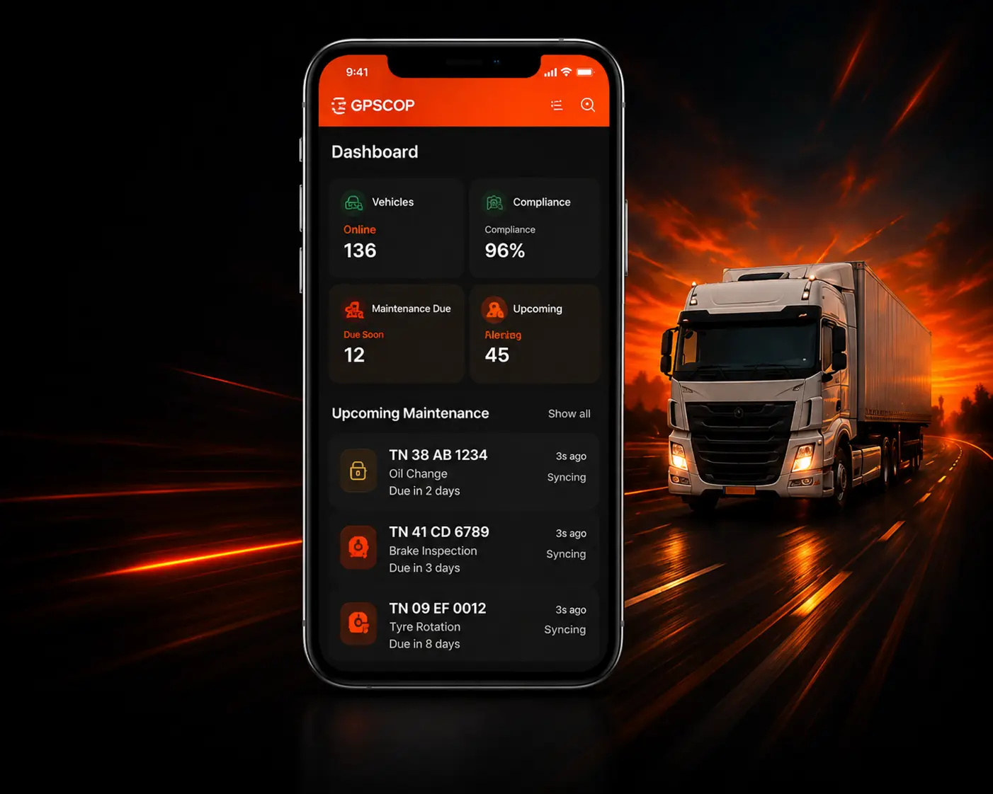 Fleet management mobile application for real-time GPS tracking, fleet monitoring, maintenance management, and vehicle administration from anywhere.