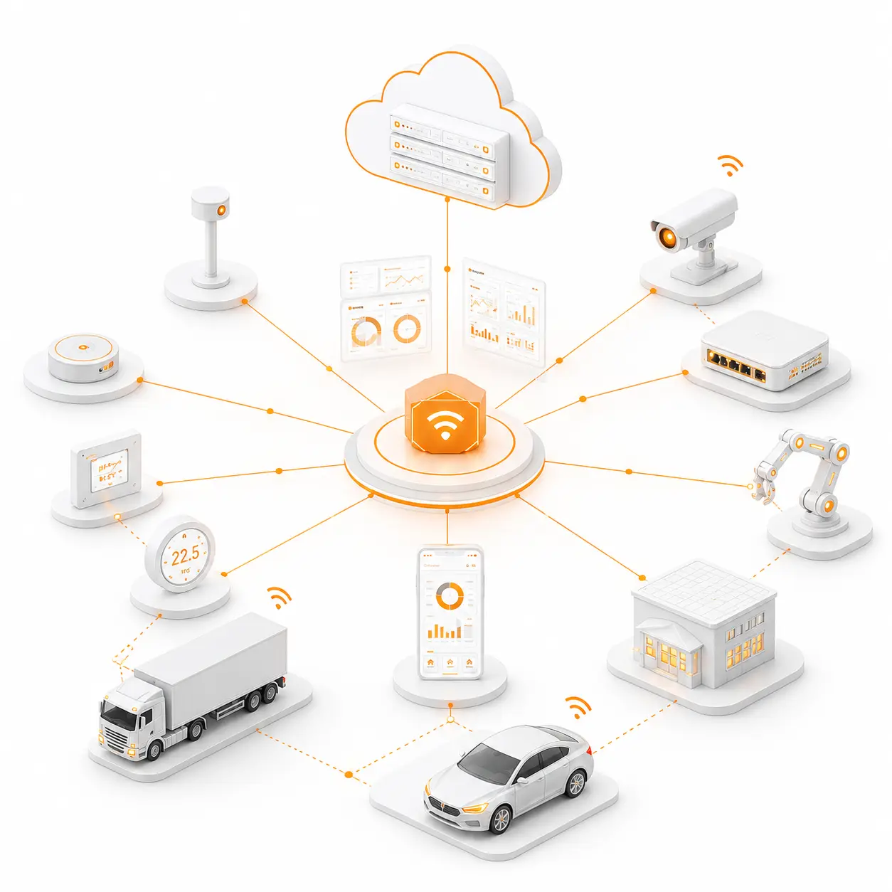 Connected IoT ecosystem linking vehicles, sensors and cloud services