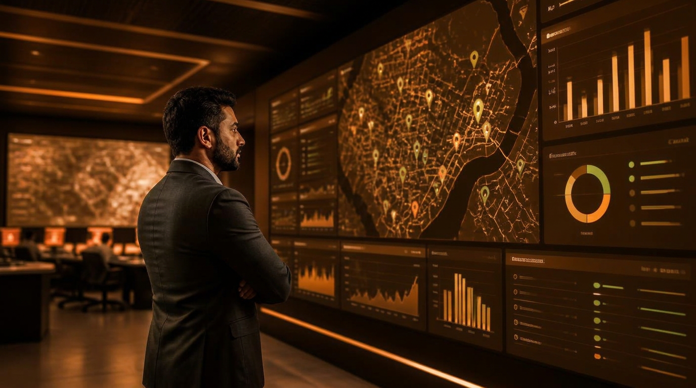 Operations manager monitoring workforce tracking dashboard 