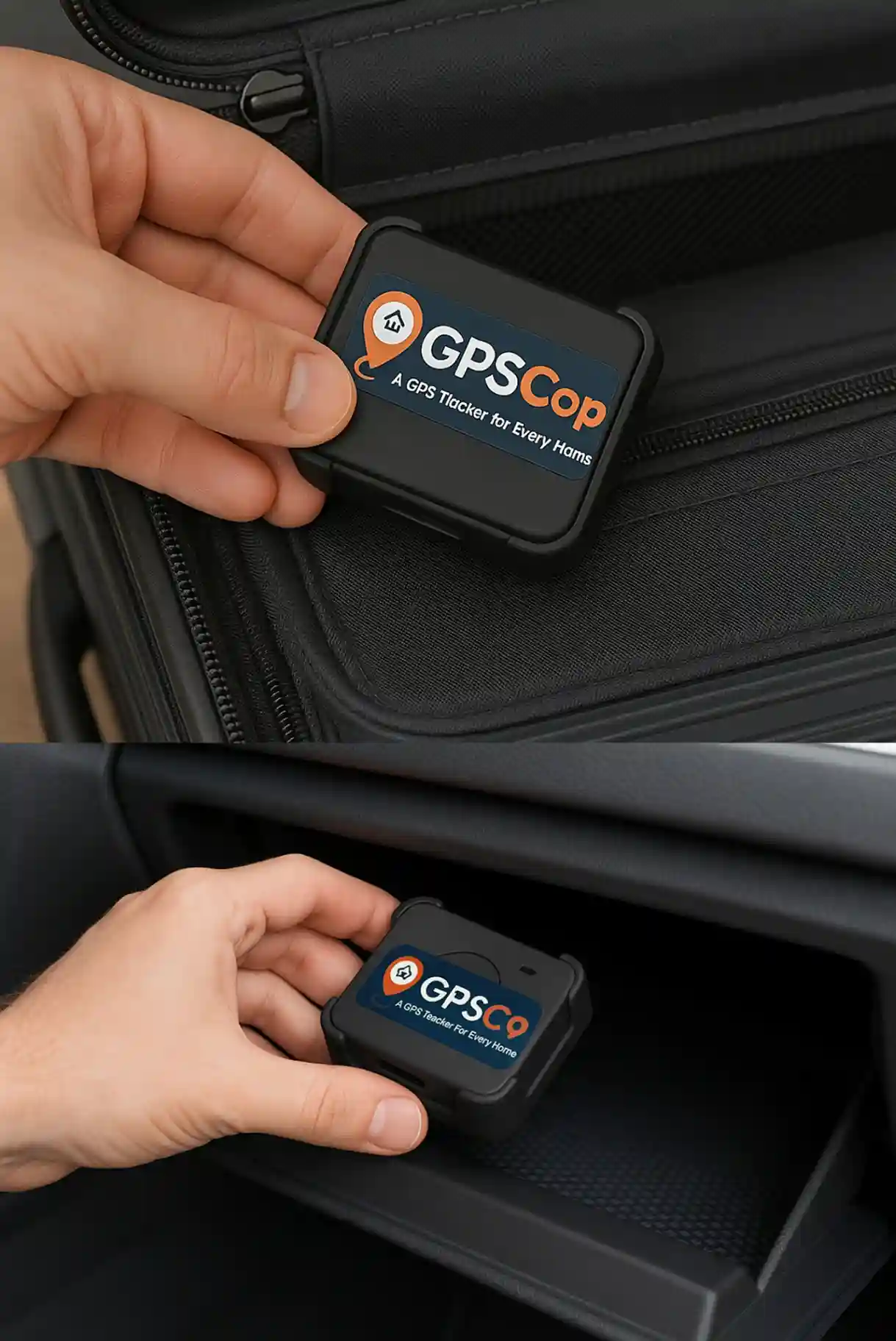 GPS tracker being placed in luggage